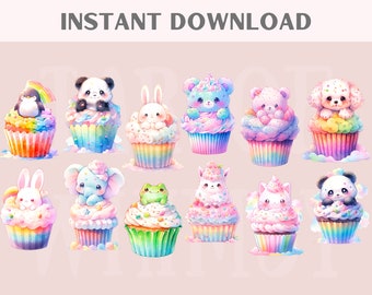 水彩画のかわいいカップケーキのクリップアート かわいい