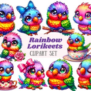 Aquarell Regenbogen Lorikeet Clipart Kawaii Regenbogen Vogel PNG Digitalbild Download für Kartenherstellung Scrapbook Junk Journal Papierhandwerk