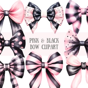 Aquarel roze en zwarte strik clipart pastel Goth gotische strik PNG digitale afbeelding downloads voor kaart maken plakboek junk Journal Paper Craft