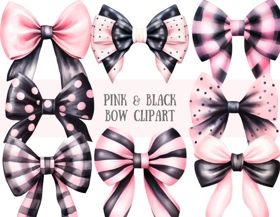 Watercolour Pink and Black Bow Clipart Pastel Goth Gothic Bow PNG Digital Image Downloads for Card Making Scrapbook Junk Journal Paper Craft