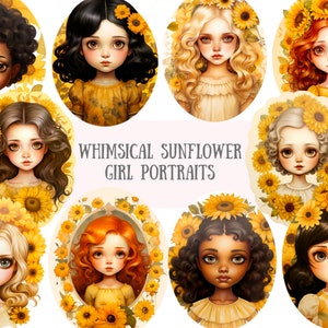 Watercolour Whimsical Sunflower Girl Clipart Spring Fashion PNG Digital Image Downloads for Card Making Scrapbook Junk Journal Paper Crafts