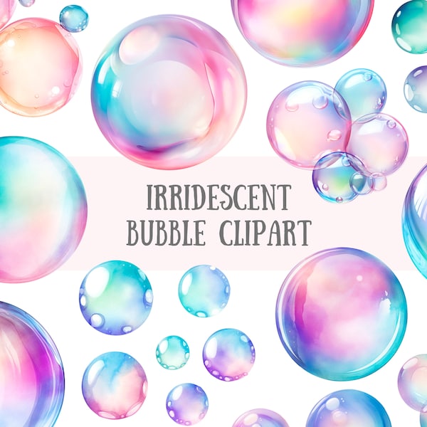 Watercolour Iridescent Bubble Clipart Rainbow Bubbles PNG Digital Image Downloads for Card Making Junk Journal Paper Crafts