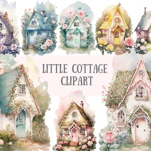Aquarelle petite maison des cliparts maison shabby chic PNG téléchargements d'images numériques pour la fabrication de cartes scrapbooking journal indésirable papier artisanat
