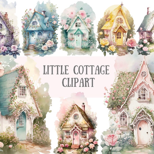 Watercolour Little Cottage Clipart Shabby Chic House PNG Digital Image Downloads for Card Making Scrapbook Junk Journal Paper Crafts