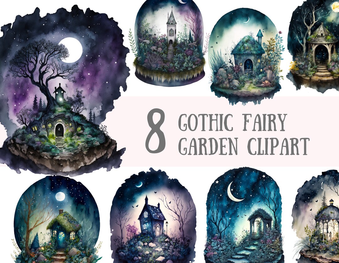 Watercolour Gothic Fairy Garden Clipart - Dark Fantasy PNG Digital ...