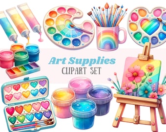 Watercolour Art Supplies Clipart Rainbow Artist Painting PNG Digital Image Downloads for Card Making Scrapbook Junk Journal Paper Crafts