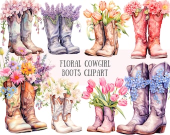 Watercolour Floral Cowgirl Boots Clipart Wild Western PNG Digital Image Downloads for Card Making Scrapbook Junk Journal Paper Crafts