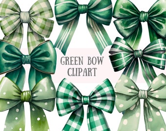 Watercolour Green Bows Clipart - Emerald Lime Satin Bow PNG Digital Image Downloads for Card Making, Scrapbook, Junk Journal, Paper Crafts