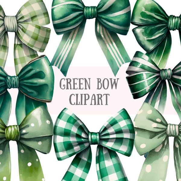 Watercolour Green Bows Clipart - Emerald Lime Satin Bow PNG Digital Image Downloads for Card Making, Scrapbook, Junk Journal, Paper Crafts