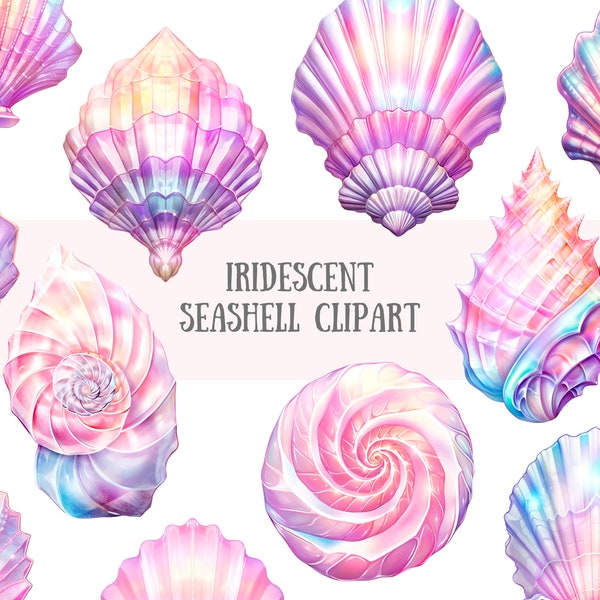 Watercolour Iridescent Seashell Clipart Pink Mermaid Shells PNG Digital Image Downloads for Card Making Scrapbook Junk Journal Paper Crafts