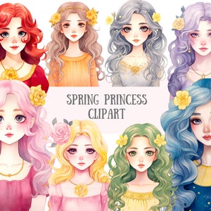 Aquarela Primavera Princesa Clipart Cute Anime Manga Girl Downloads de imagens digitais PNG para fazer cartões Scrapbook Junk Journal Paper Crafts