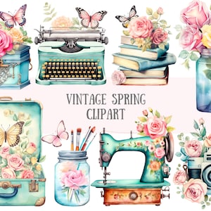 Acuarela Vintage Primavera Clipart Menta Verde Shabby Chic PNG Descargas de imágenes digitales para hacer tarjetas Scrapbook Junk Journal Paper Crafts