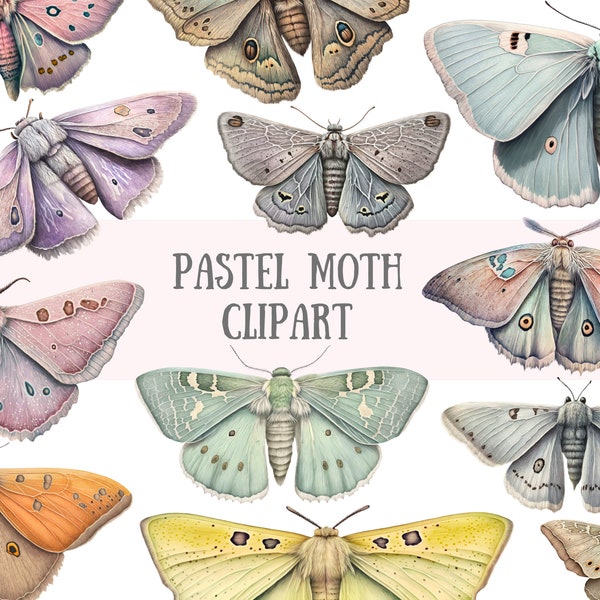 Watercolour Pastel Moths Clipart Luna Moth PNG Digital Image Downloads for Card Making Scrapbook Junk Journal Paper Crafts