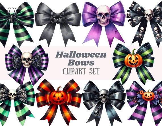 Watercolour Halloween Bow Clipart Gothic Spooky Bow PNG Digital Image Downloads for Card Making Scrapbook Junk Journal Paper Crafts