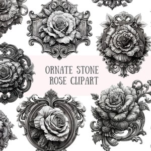 Pierre fleurie aquarelle Rose Clipart pierre Statue fleurs PNG Image numérique à télécharger pour la fabrication de cartes Scrapbooking Journal indésirable artisanat en papier
