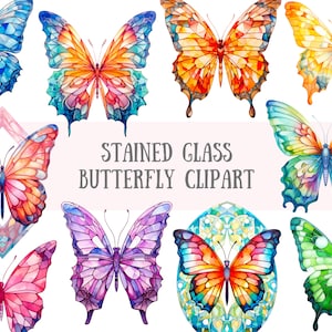 Aquarell Glasmalerei Schmetterling Clipart Schmetterlinge PNG digitales Bild Downloads für die Kartenherstellung Scrapbook Junk Journal Papierhandwerk