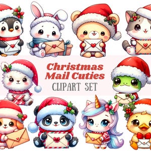 Acquerello Natale Posta Animale Clipart Felice Posta Animale PNG Immagine Digitale Scarica per la Creazione di Biglietti Scrapbook Junk Journal Carta Artigianato