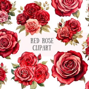 Aquarelle rose rouge Clipart bordeaux fleur rouge graphique PNG Image numérique à télécharger pour la fabrication de cartes Scrapbook Junk Journal travaux manuels en papier