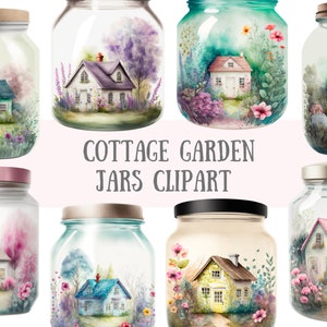 Watercolour Cottage Garden Jars Clipart - Fantasy PNG Digital Image Downloads for Card Making, Scrapbook, Junk Journal, Paper Crafts