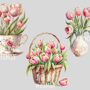 Watercolour Vintage Pink Tulip Clipart Pink Spring Flower PNG Digital Image Downloads for Card Making Scrapbook Junk Journal Paper Crafts image 7