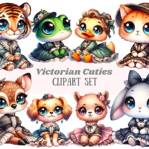 Watercolour Victorian Animal Clipart Kawaii Vintage Animals PNG Digital Image Download for Card Making Scrapbook Junk Journal Paper Craft