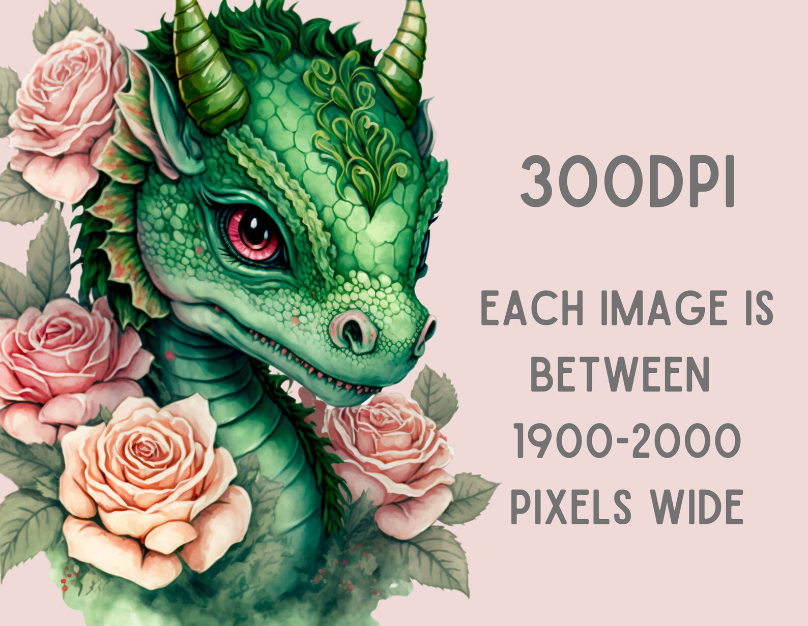 Watercolour Pretty Vibrant Rose Dragon Clipart - Fantasy PNG Digital ...