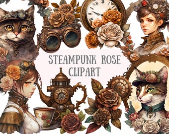 Watercolour Gothic Steampunk Clipart - Dark Fairytale Fantasy PNG Digital Image Downloads for Card Making, Scrapbook, Junk Journal, Crafts