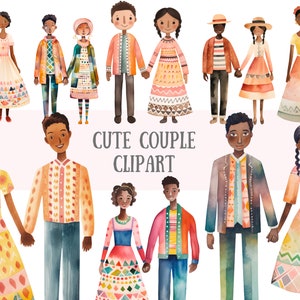 Acquerello Cute Couples Clipart Paper Doll Couples PNG Download di immagini digitali per la realizzazione di cartoline Scrapbook Junk Journal Paper Crafts