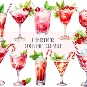 Acquerello Natale Cocktail Clipart Vacanze Bevande PNG Download di immagini digitali per la creazione di cartoline Scrapbook Junk Journal Mestieri di carta