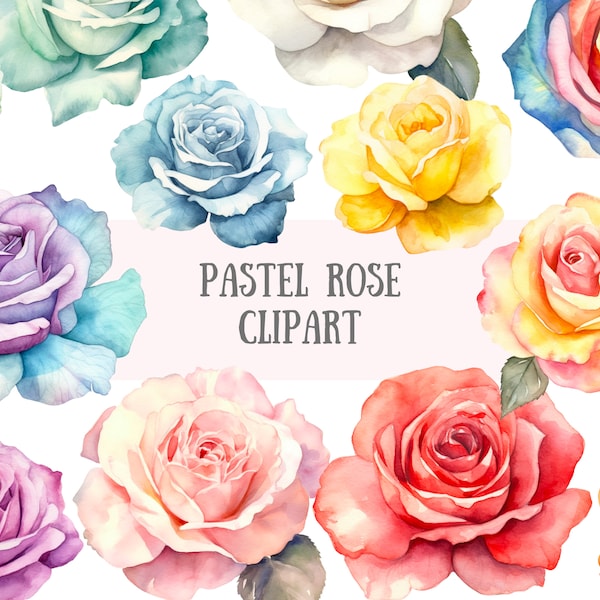 Watercolour Pastel Rose Clipart Spring Flower PNG Digital Image Downloads for Card Making Scrapbook Junk Journal Paper Crafts