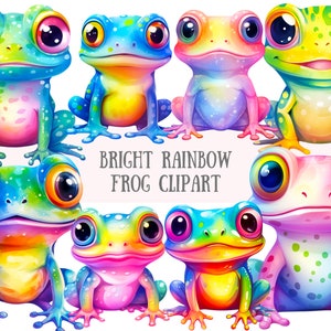 Aquarel heldere regenboogkikker clipart kawaii kikkers png digitale afbeelding downloads voor kaart maken plakboek ongewenste dagboek papier ambachten