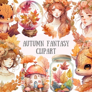 Aquarel herfst fantasie clipart-herfst sprookje PNG digitale afbeelding downloads voor kaarten maken, plakboek, ongewenste dagboek, papier ambachten