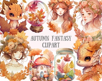 Watercolour Autumn Fantasy Clipart - Fall Fairytale PNG Digital Image Downloads for Card Making, Scrapbook, Junk Journal, Paper Crafts