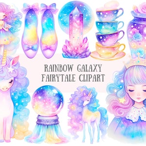 Aquarell Regenbogen Galaxy Märchen Clipart Anime Galaxy Mädchen PNG Digitalbild Download für Card Making Scrapbook Junk Journal Papierhandwerk
