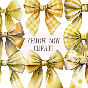 Watercolour Yellow Bows Clipart Baby Yellow Check Bow PNG Digital Image Downloads for Card Making Scrapbook Junk Journal Paper Crafts