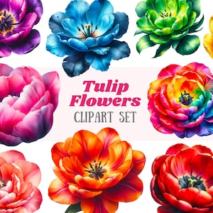 Watercolour Tulip Flower Clipart Spring Flower Elements PNG Digital Image Downloads for Card Making Scrapbook Junk Journal Paper Craft