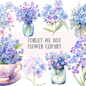 Aquarell Vergissmeinnicht Clipart Frühling Blumen Elemente PNG Digitales Bild Downloads für die Kartenherstellung Scrapbook Junk Journal Papierhandwerk