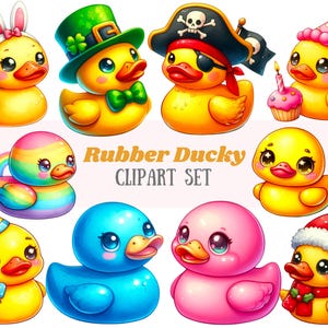 Patito de goma de acuarela Clipart Chibi Kawaii Patito de goma PNG Imagen digital Descarga para hacer tarjetas Álbum de recortes Diario basura Manualidades de papel