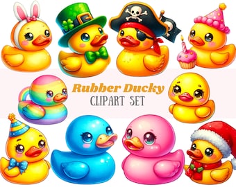 Watercolour Rubber Ducky Clipart Chibi Kawaii Rubber Duck PNG Digital Image Download for Card Making Scrapbook Junk Journal Paper Craft