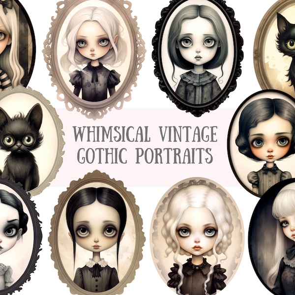 Aquarelle vintage gothique fille Clipart Goth mode fille PNG Image numérique téléchargements pour la fabrication de cartes Scrapbook Junk Journal papier artisanat