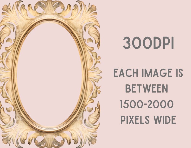 May include: A gold ornate oval picture frame with intricate details. The frame is isolated on a light pink background. 300DPI. Each image is between 1500-2000 pixels wide.