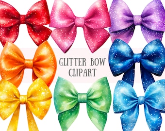 Watercolour Glitter Bow Clipart Sparkly Bow PNG Digital Image Downloads for Card Making Scrapbook Junk Journal Paper Crafts