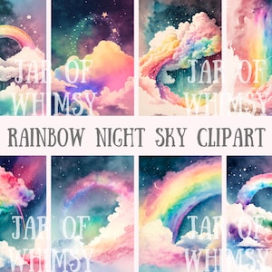 Clipart aquarelle ciel nocturne arc-en-ciel - téléchargements d'images numériques PNG galaxie arc-en-ciel pour la fabrication de cartes, scrapbooking, journal indésirable, travaux manuels en papier