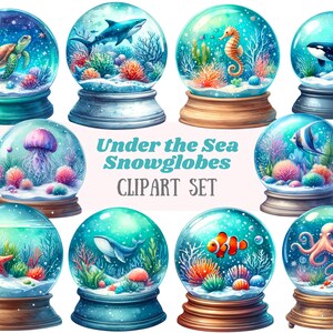 Aquarell unter dem Meer Schneekugel Clipart Snowdome PNG digitale Bild-Downloads für die Kartenherstellung Scrapbook Junk Journal Paper Craft
