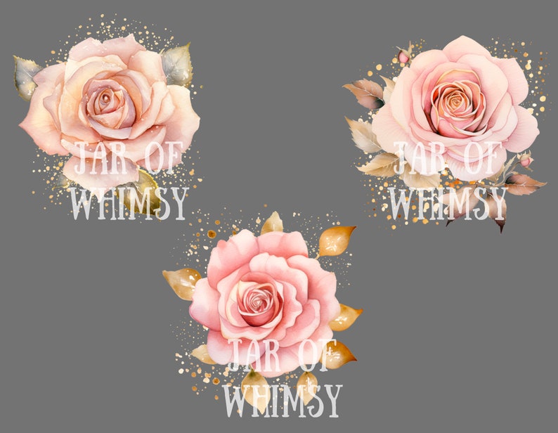 Watercolour Pink and Gold Rose Clipart Flower Floral Bouquet PNG ...