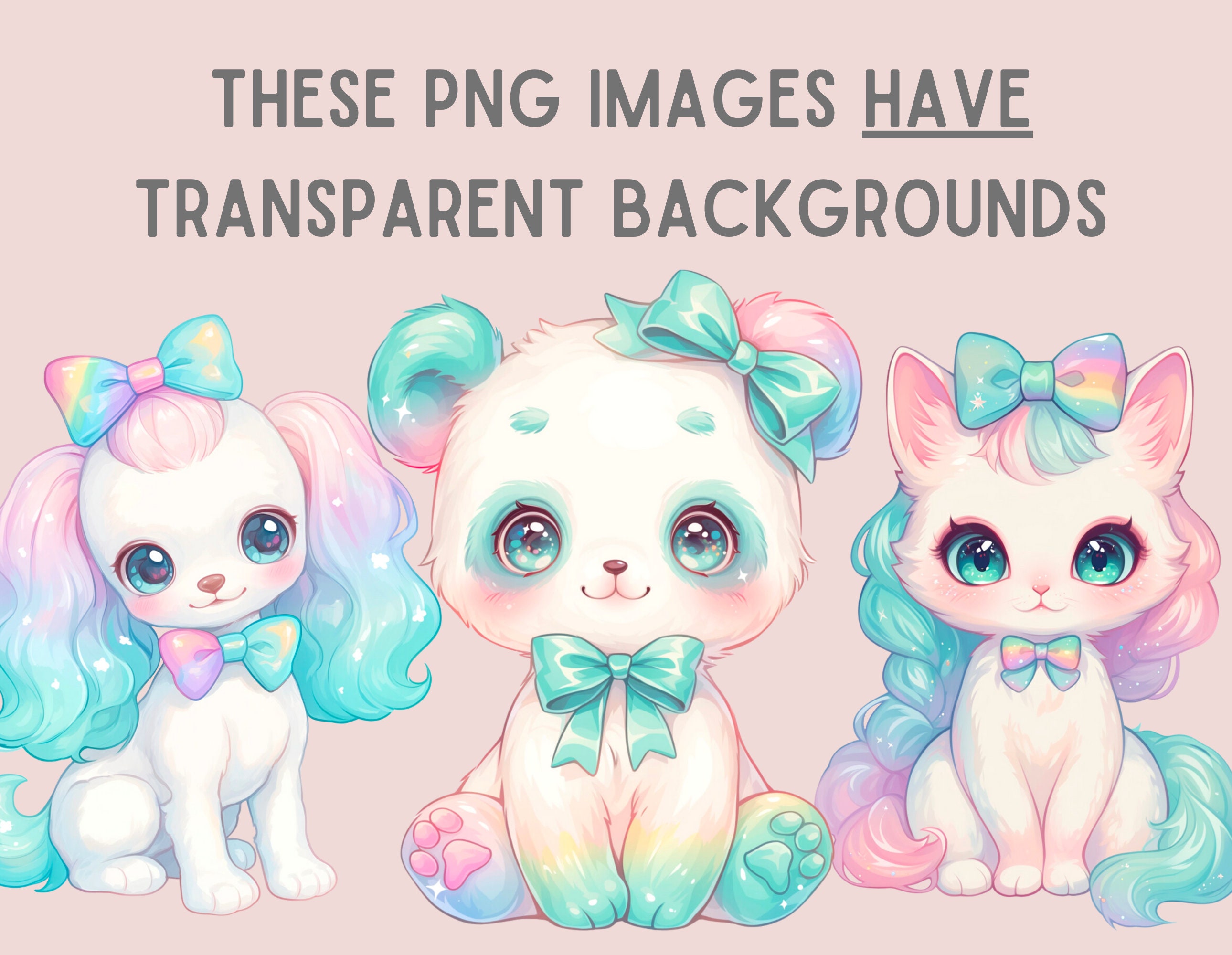 Watercolour Pastel Rainbow Animal Clipart Kawaii Animals PNG Digital ...