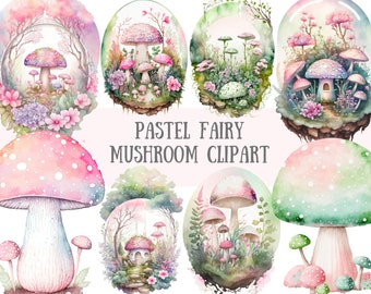 Aquarell Pastell Fee Pilz Clipart Märchen Fantasy PNG digitale Bild-Downloads für die Kartenherstellung Scrapbook Junk Journal Papierhandwerk