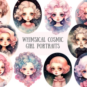 Watercolour Whimsical Cosmic Girl Clipart Galaxy Space Girl PNG Digital Image Downloads for Card Making Scrapbook Junk Journal Paper Craft