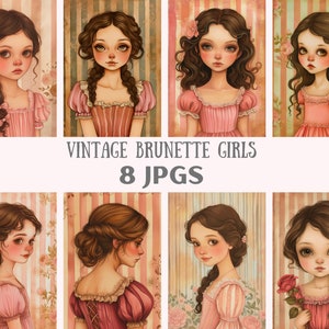 Wasserfarbe Vintage Girl Clipart Shabby Chic Girl JPG Digitales Bild Downloads für die Kartenherstellung Scrapbook Junk Journal Paper Crafts