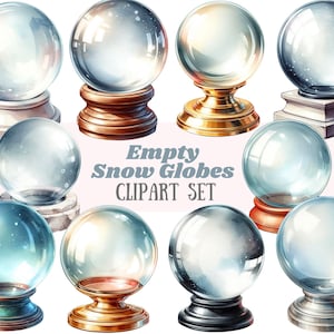 Aquarel lege sneeuwbol clipart kristallen bol png digitale afbeelding downloads voor kaarten maken plakboek ongewenste dagboek papier ambacht